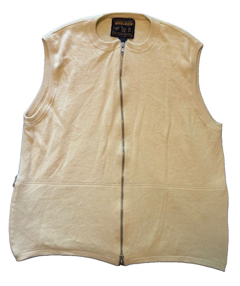Vintage Woolrich Mens L Light Yellow 100% Cotton Full Zip Knit Sweater Vest 90s